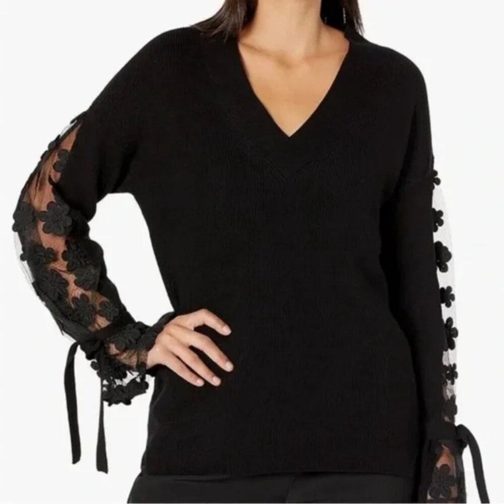 French Connection Mozart Caballo Lace Knits Cotton Lace Sweater S Black